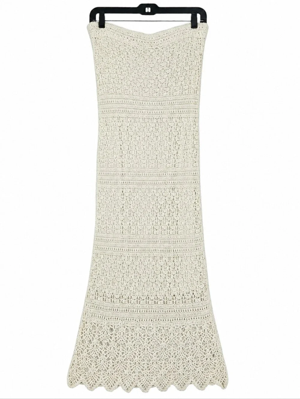 ❌️SOLD❌️M. Nicole Evening White Crochet Strapless Coastal Boho Maxi Dress Large - Picture 2 of 15